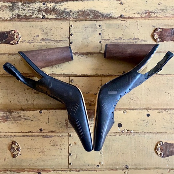 NWOB ABS ALLEN SCHWARTZ 100% LEATHER CUTOUT STACKED CHUNKY HIGH HEEL PUMPS 8.5 - Picture 5 of 14